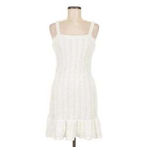 Fairy Coastal White Crochet Knit Mini Dress